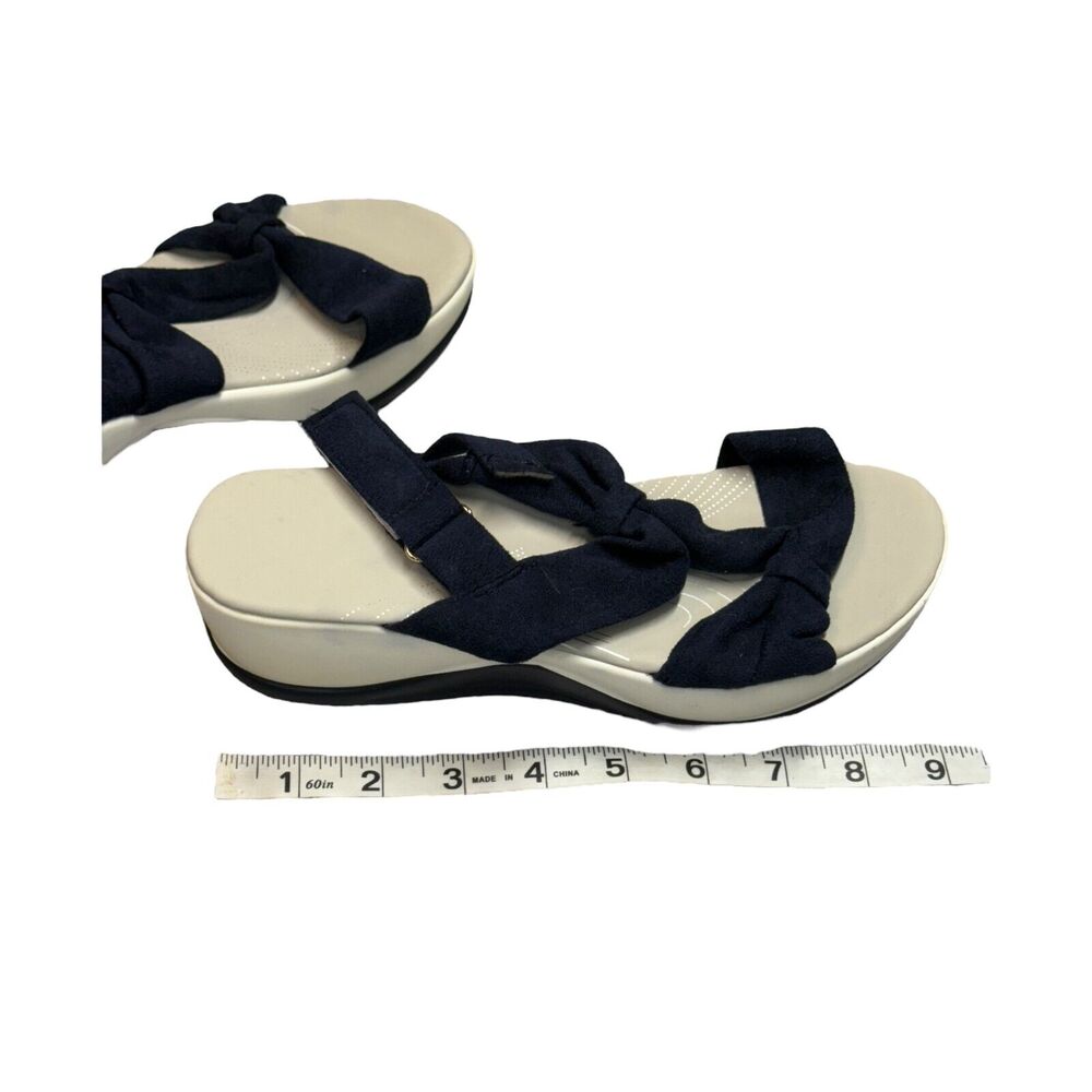 Navy Blue Bow Platform Sandals Flatform Wedge Summer Size 8 9 - Picture 7 of 7